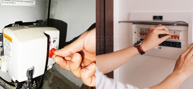 Switching off gas and electric for flushing hot water tank