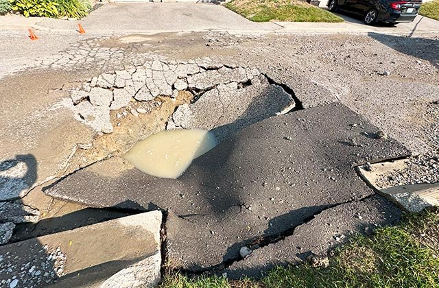 road sink due to water main burst 