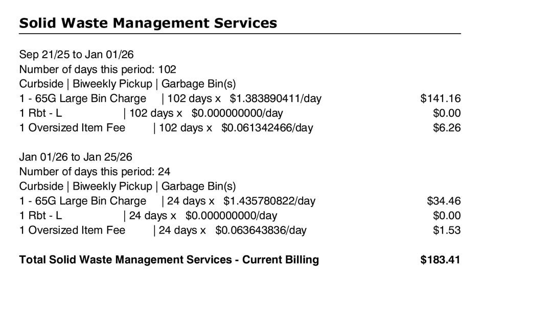 solid waste managerment section of utility bill