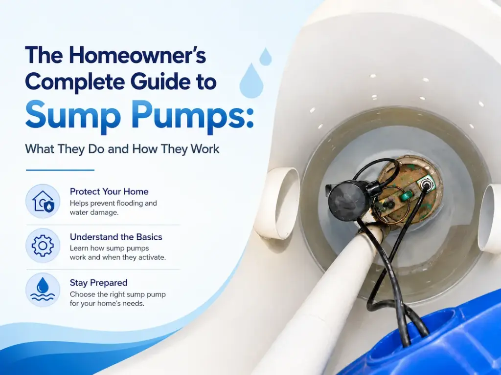 A professionally installed submersible sump pump system inside a clean residential basement pit to prevent home flooding.