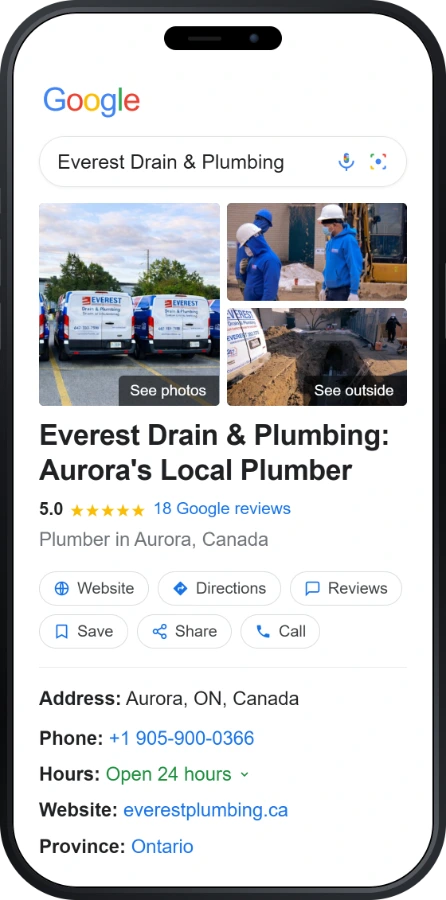 Everest Drain and Plumbing Google profile for Aurora