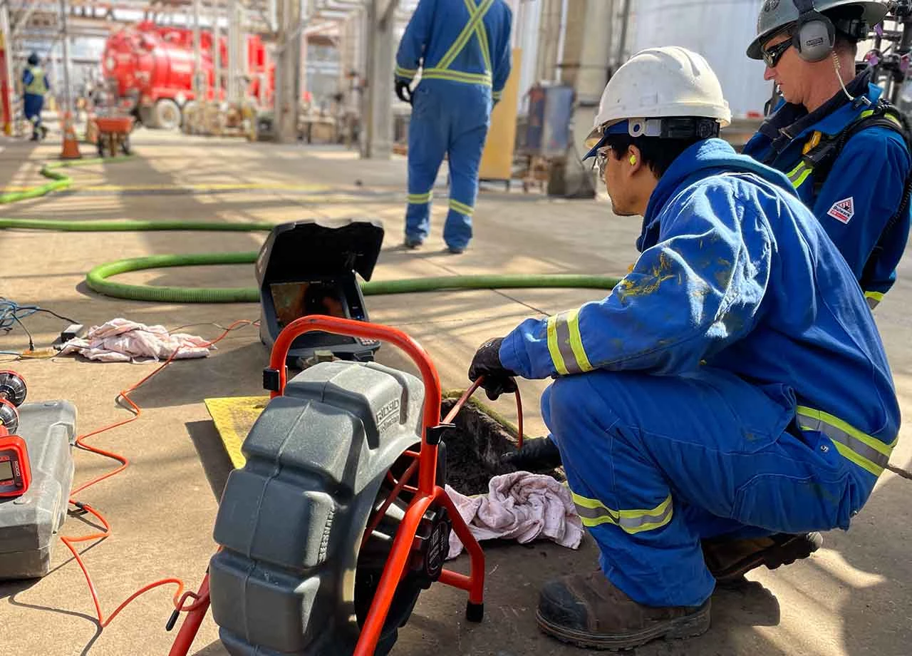 Technician performing video camera inspection